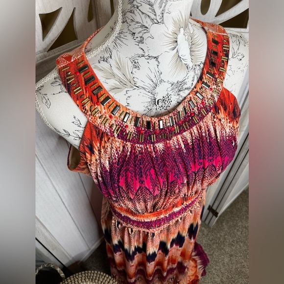 Signature by Sangria Orange Multicolor Maxi Dress Sleeveless Size Large - Picture 3 of 5